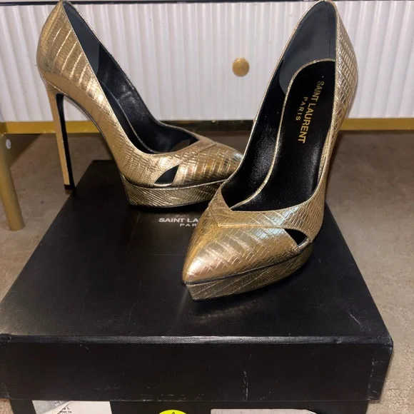 Saint Laurent Metallic Gold Heels - Picture 2 of 3